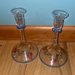Mid -Century Orrefors crystal glass candle holders